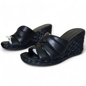 VINCE Gilian Leather Wedge Sandal BLACK ESPADRILLES 8M Neutral Minimal Capsule